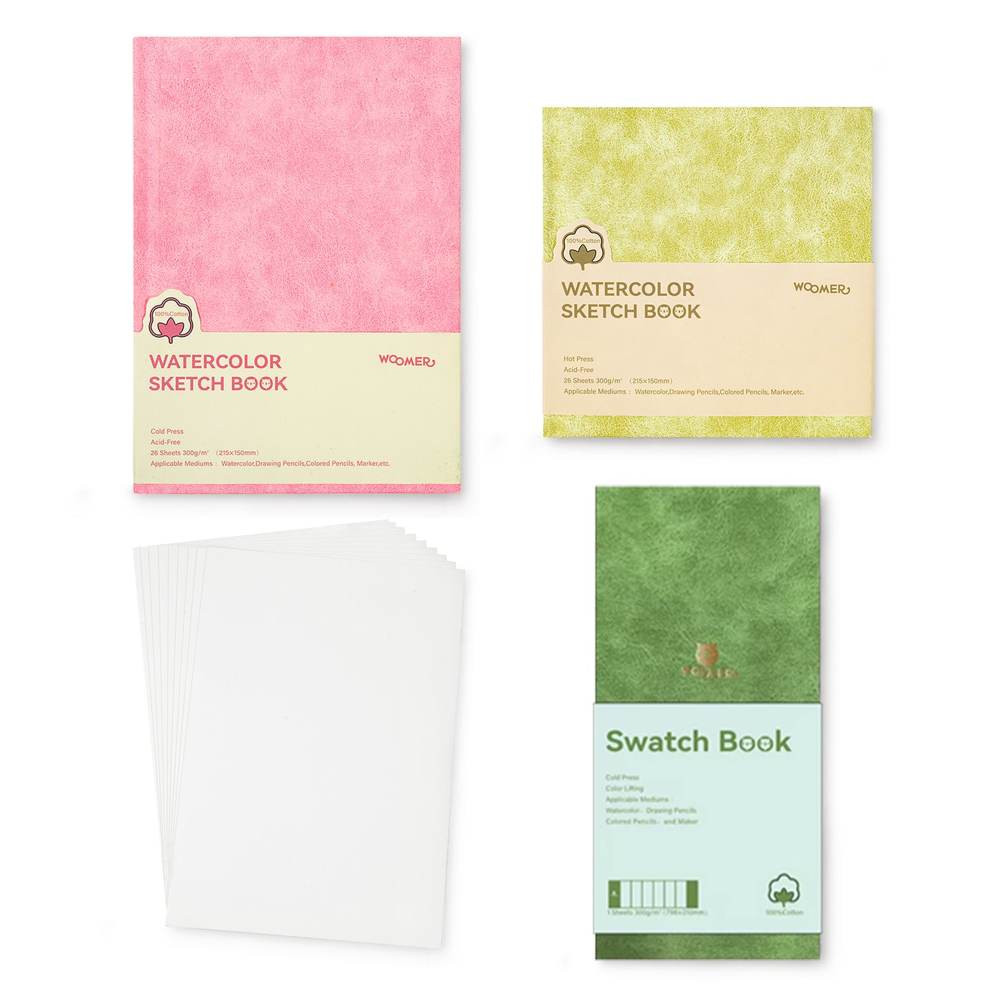 Woomer 100% Cotton Watercolor Paper Collection – Sketchbooks & Loose Sheets