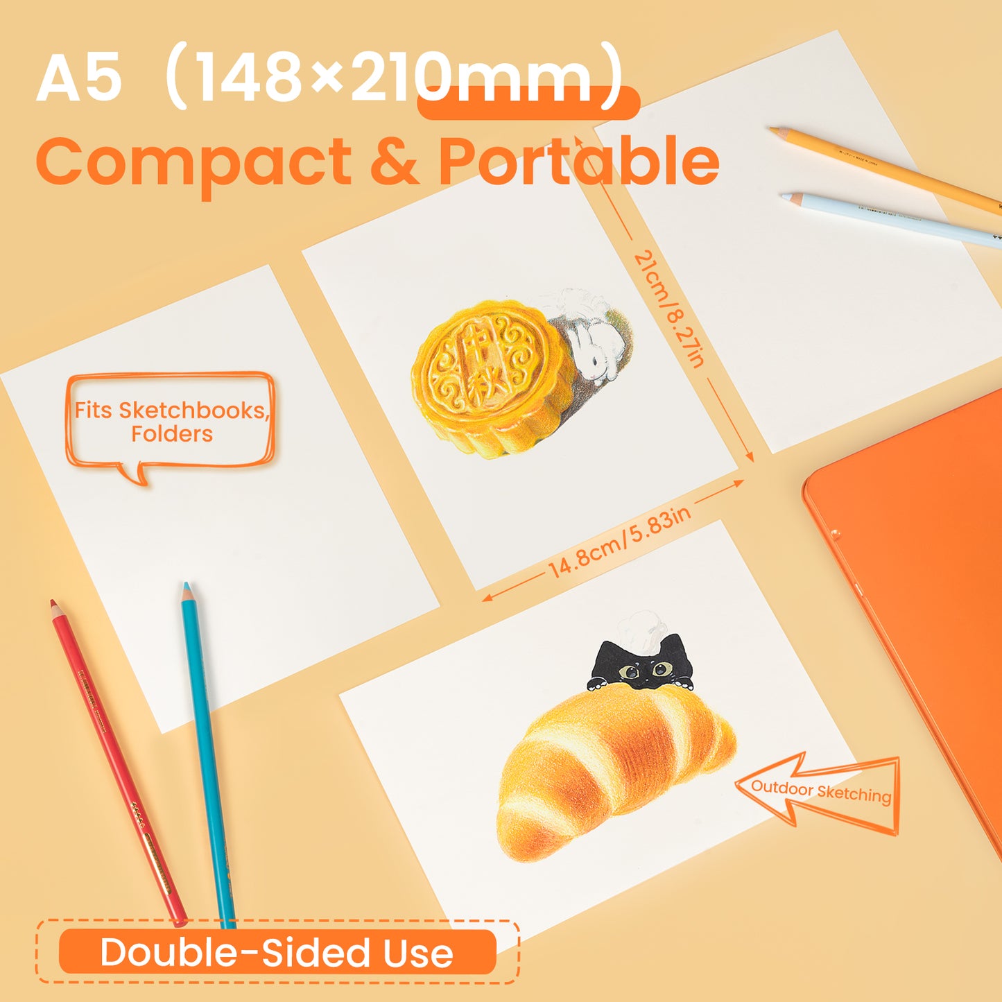 Woomer Fine-grain Colored Pencil Paper– 5.83x8.27in,200 gsm,Double-Sided, 20 Sheets