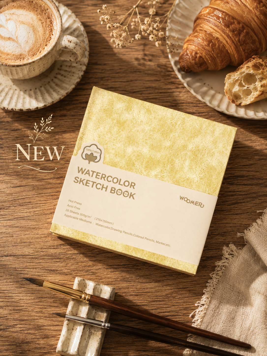Woomer Square Watercolor Sketchbook 100% Cotton 300gsm | Double-Sided Artist Journal