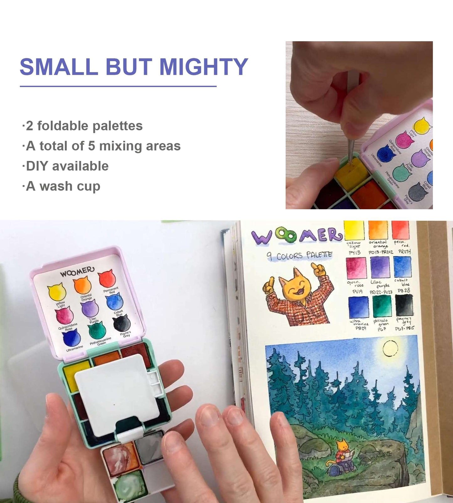 Woomer 9 Colors Pocket Watercolor Set: Portable Travel Art Kit