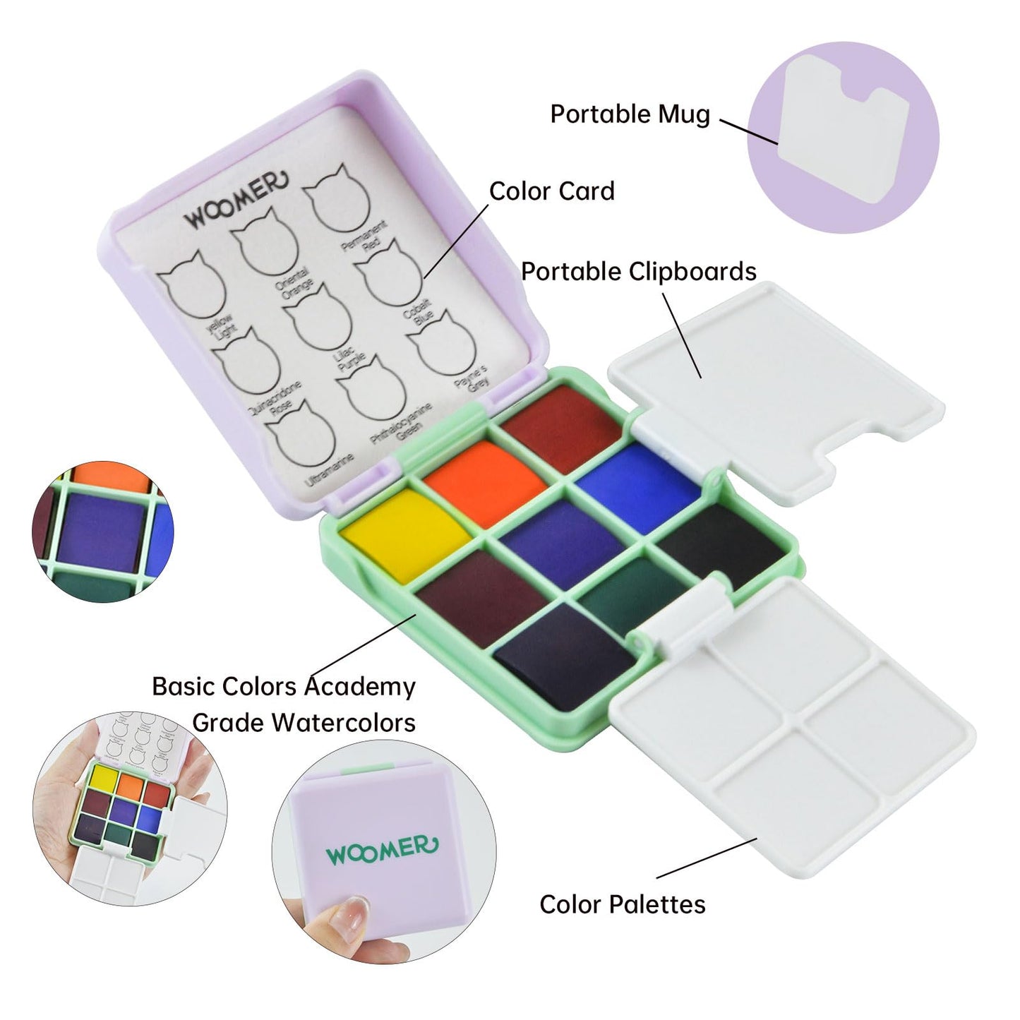 Set de acuarelas de bolsillo Woomer de 9 colores: kit de arte portátil para viajes