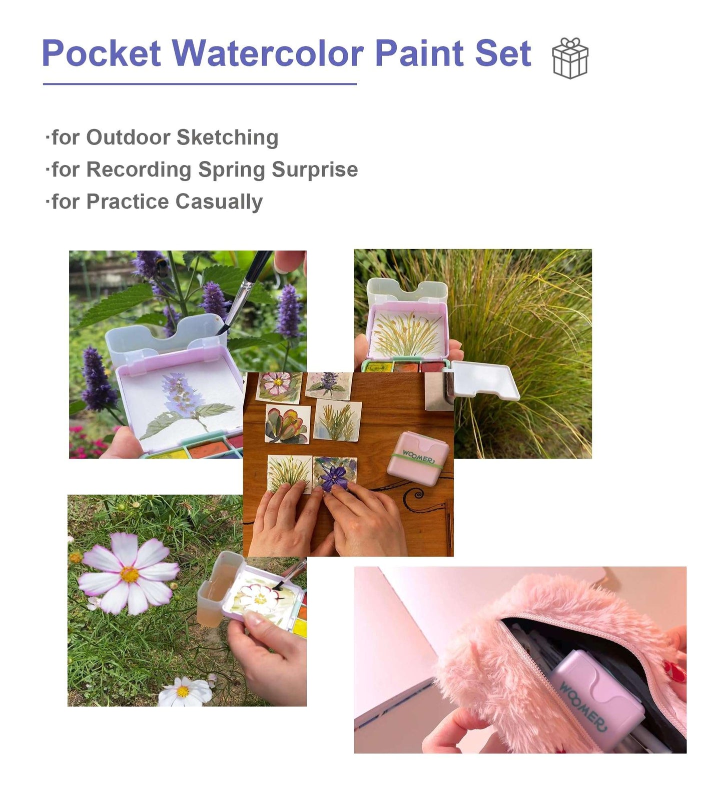 Woomer 9 Colors Pocket Watercolor Set: Portable Travel Art Kit