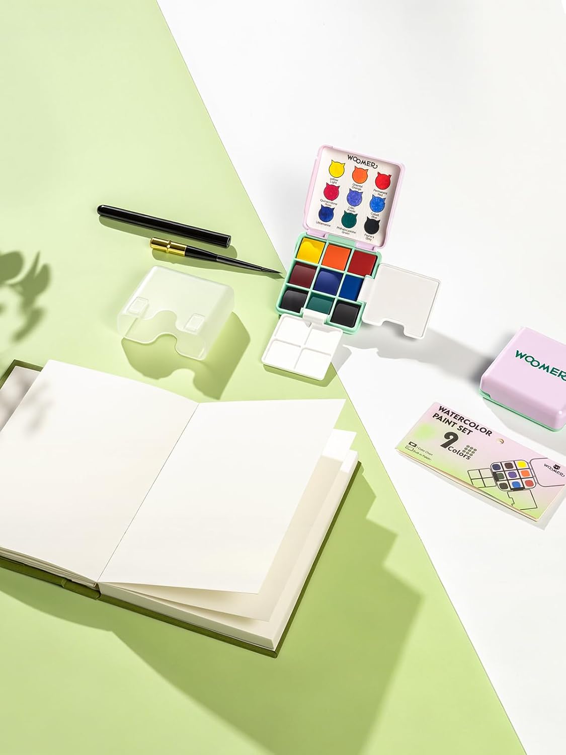 Set de acuarelas de bolsillo Woomer de 9 colores: kit de arte portátil para viajes