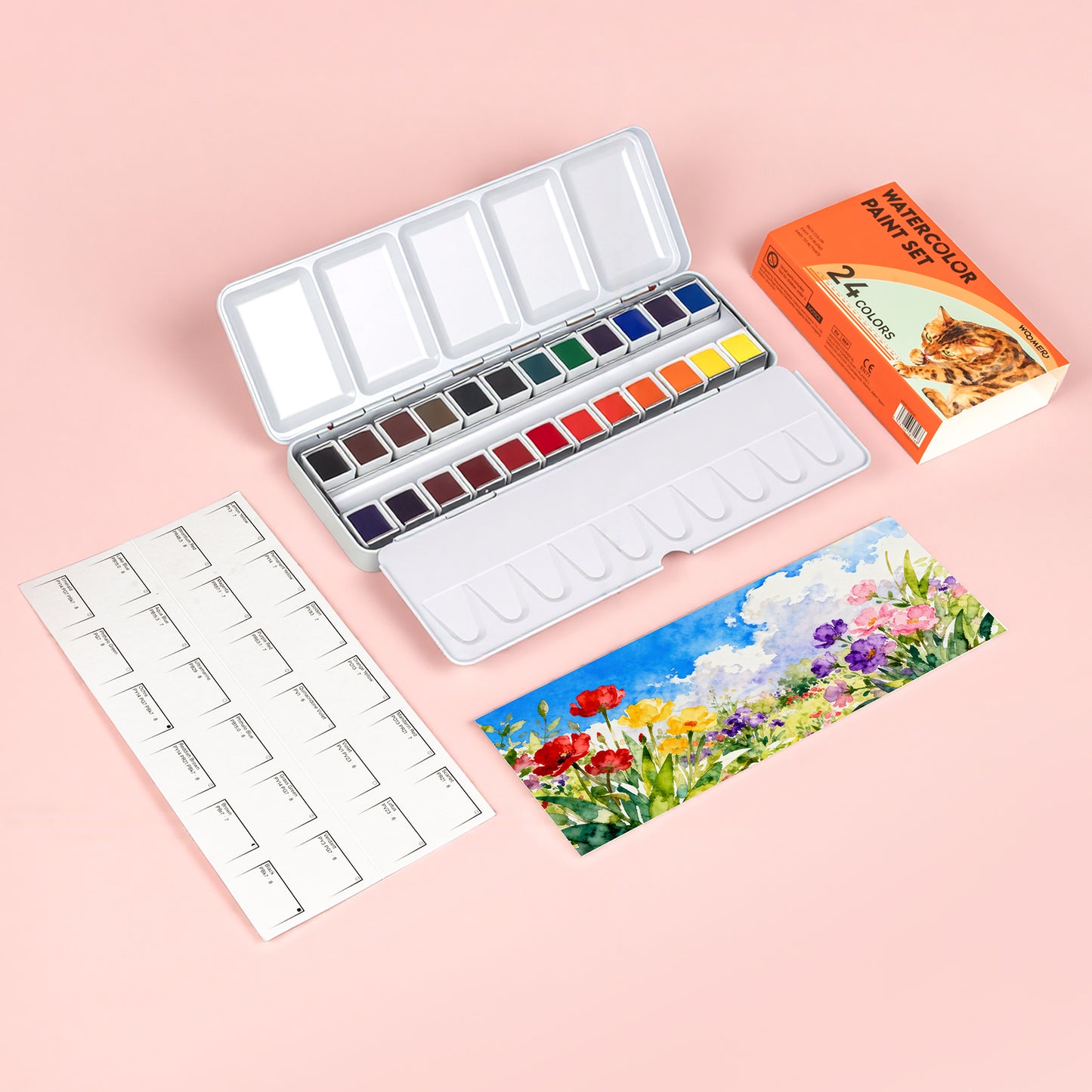 Woomer 24 Watercolor Paint Set - Solid Transparent Watercolor Paint for Professional