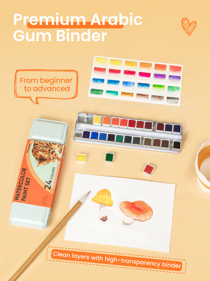 Woomer 24 Watercolor Paint Set - Solid Transparent Watercolor Paint for Professional