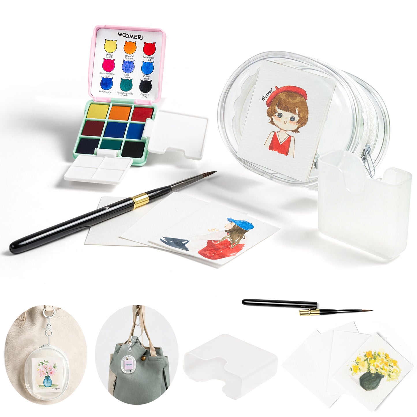 Coffret aquarelle de poche Woomer 9 couleurs : kit d'art de voyage portable 