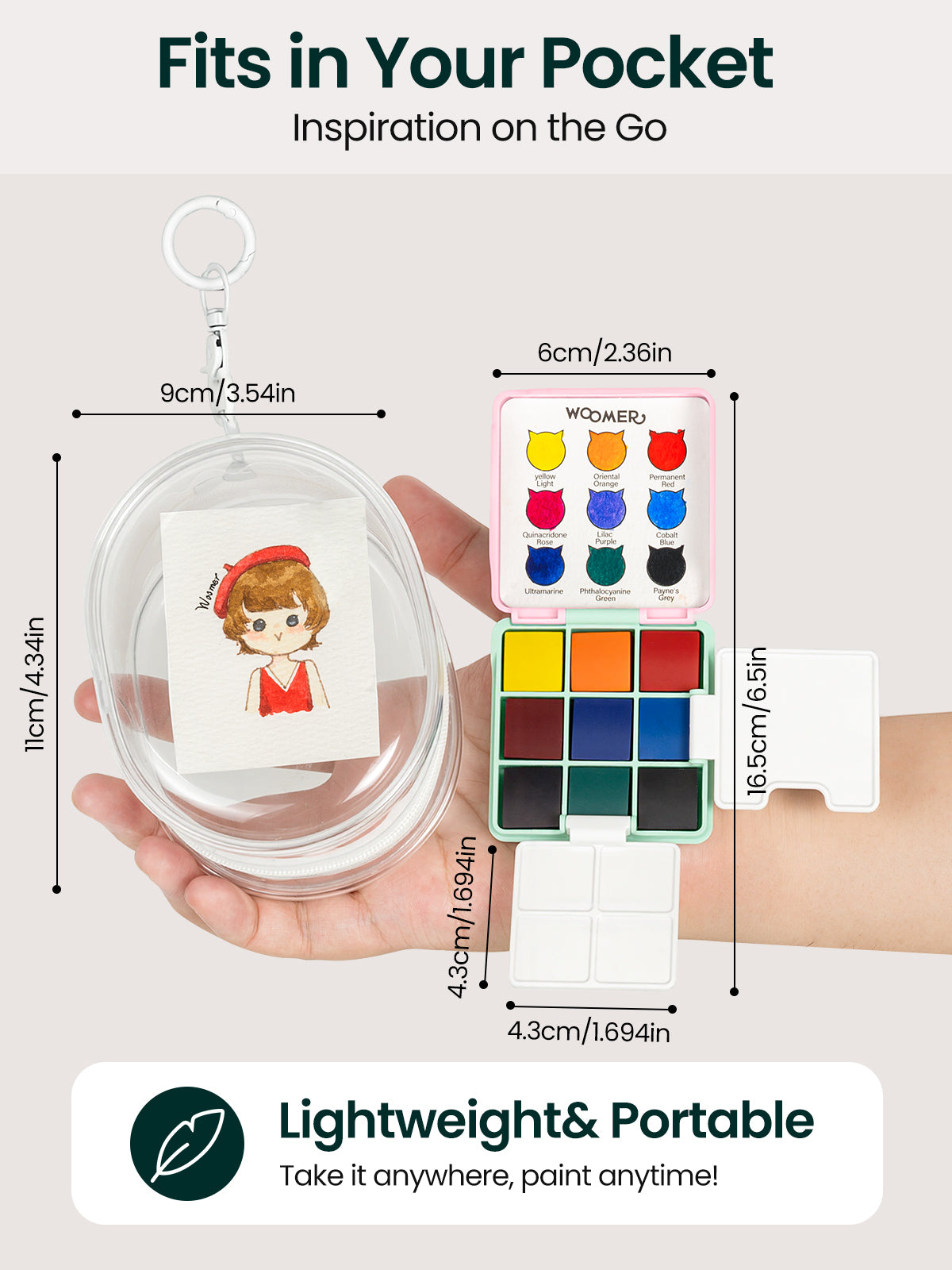 Coffret aquarelle de poche Woomer 9 couleurs : kit d'art de voyage portable 