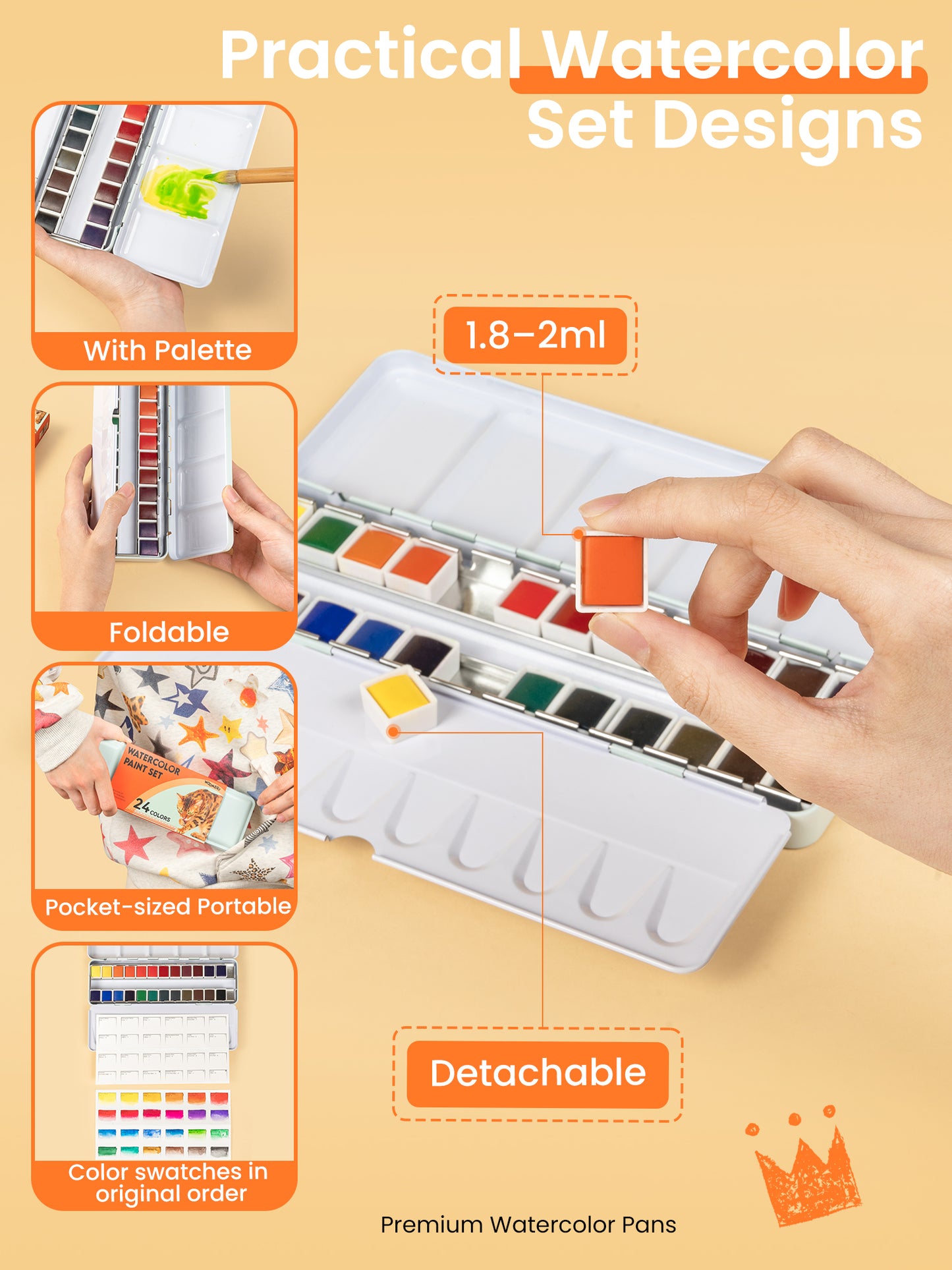 Woomer 24 Watercolor Paint Set - Solid Transparent Watercolor Paint for Professional