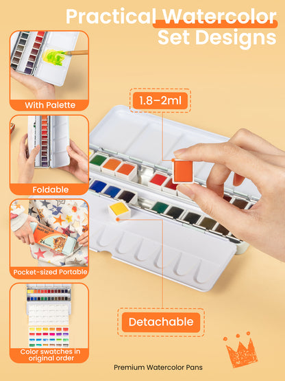 Woomer 24 Watercolor Paint Set - Solid Transparent Watercolor Paint for Professional