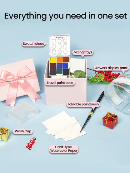 Woomer 9 Colors Pocket Watercolor Set: Portable Travel Art Kit