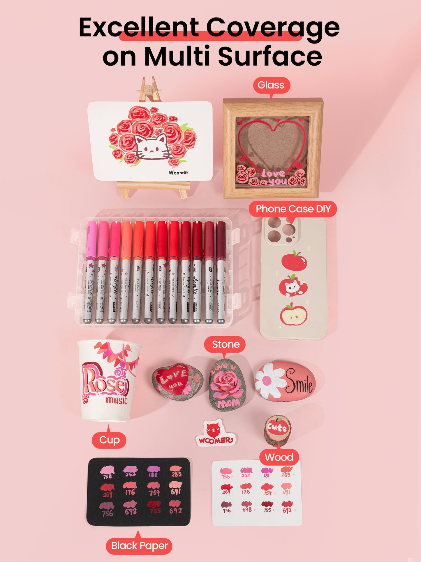 Woomer Red Tone Acrylic Paint Marker Set
