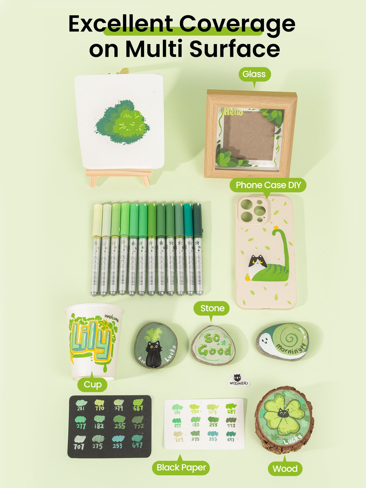 Woomer Green Tone Acrylic Paint Marker Set