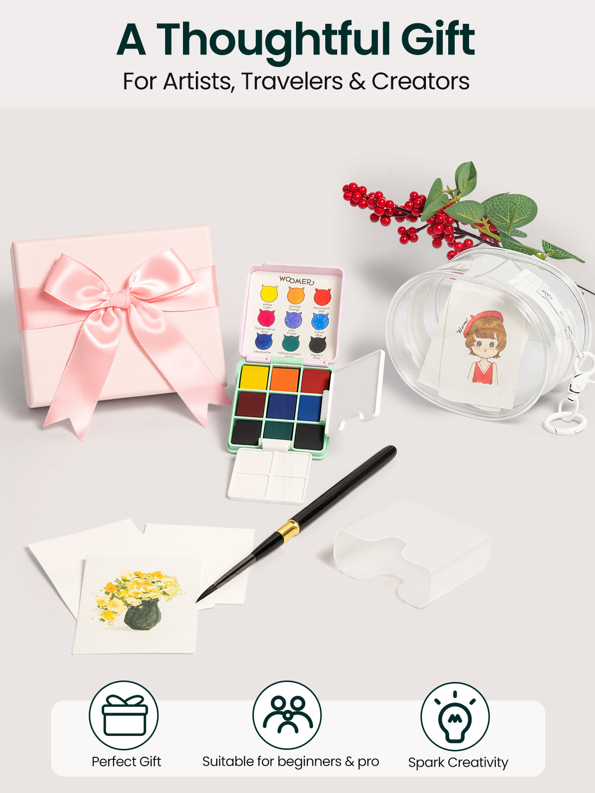 Coffret aquarelle de poche Woomer 9 couleurs : kit d'art de voyage portable 