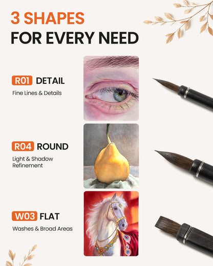 Woomer Round Watercolor Brush – Large Wash Brush (28 × 9 mm)