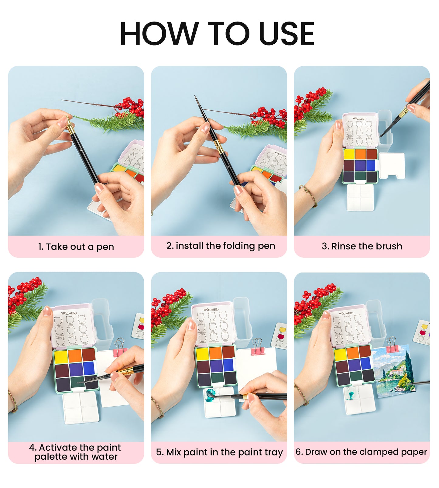Set de acuarelas de bolsillo Woomer de 9 colores: kit de arte portátil para viajes 