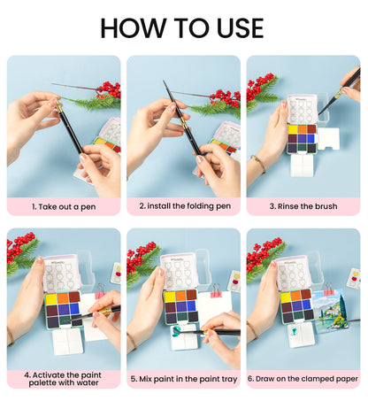 Woomer 9 Colors Pocket Watercolor Set: Portable Travel Art Kit