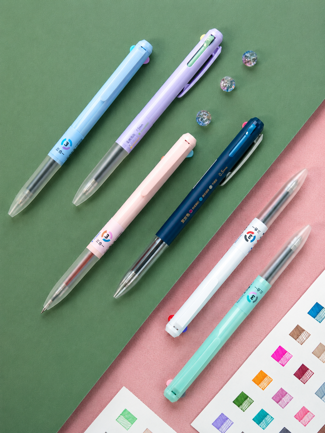 Bolígrafos de gel retráctiles Woomer 3 en 1: 0,5 mm, 6 unidades en 18 colores 