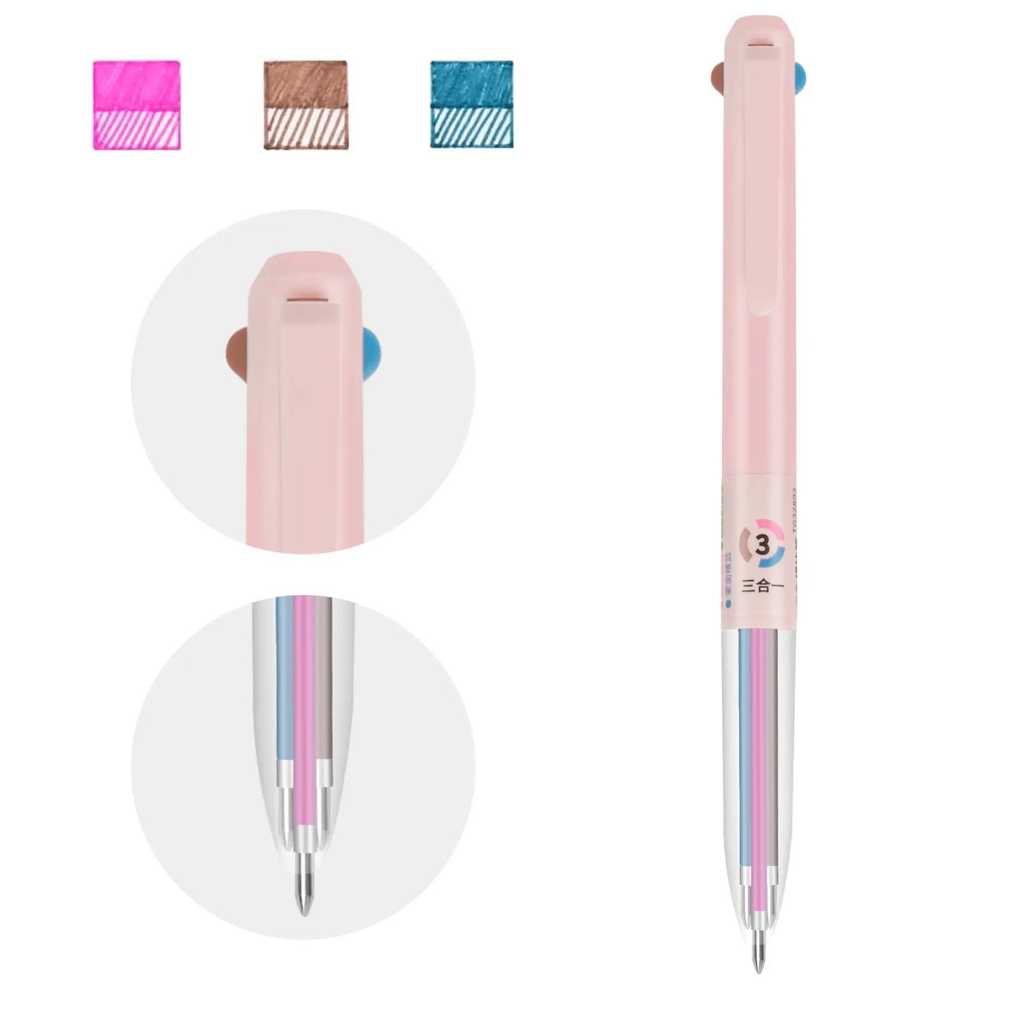 Woomer 3-in-1 Retractable Gel Pen Pink