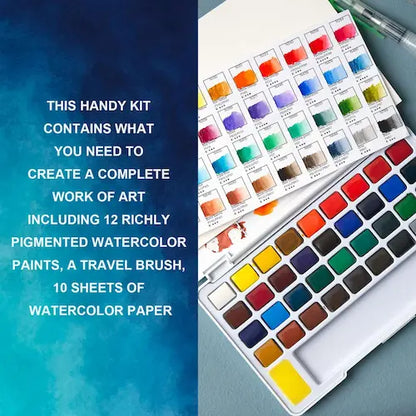 Set de acuarela Woomer de 36 colores vivos con pincel de agua y 10 papeles de acuarela de 32 k de grado artístico 