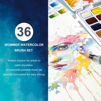 Set de acuarela Woomer de 36 colores vivos con pincel de agua y 10 papeles de acuarela de 32 k de grado artístico 