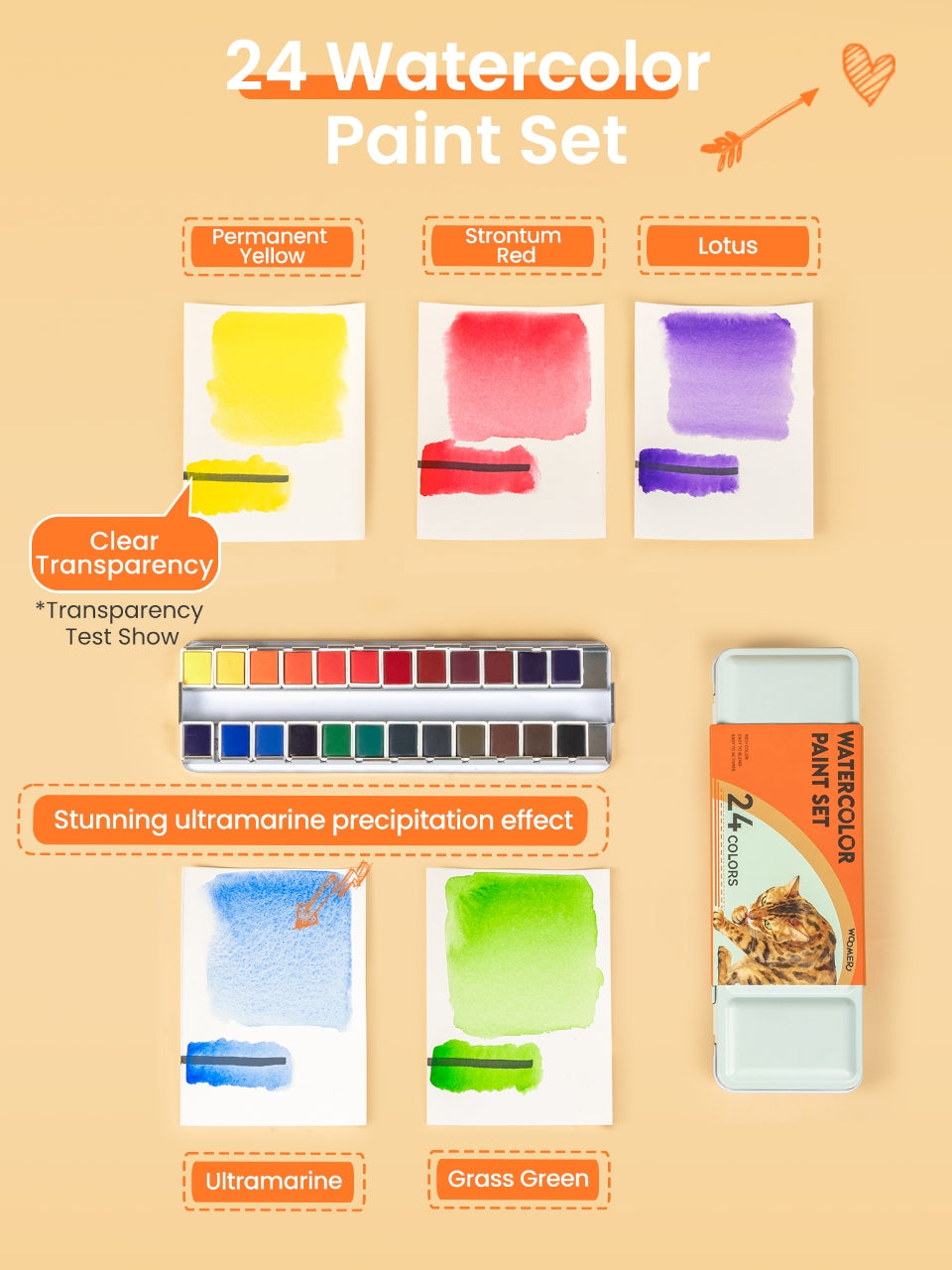 Woomer 24 Watercolor Paint Set - Solid Transparent Watercolor Paint