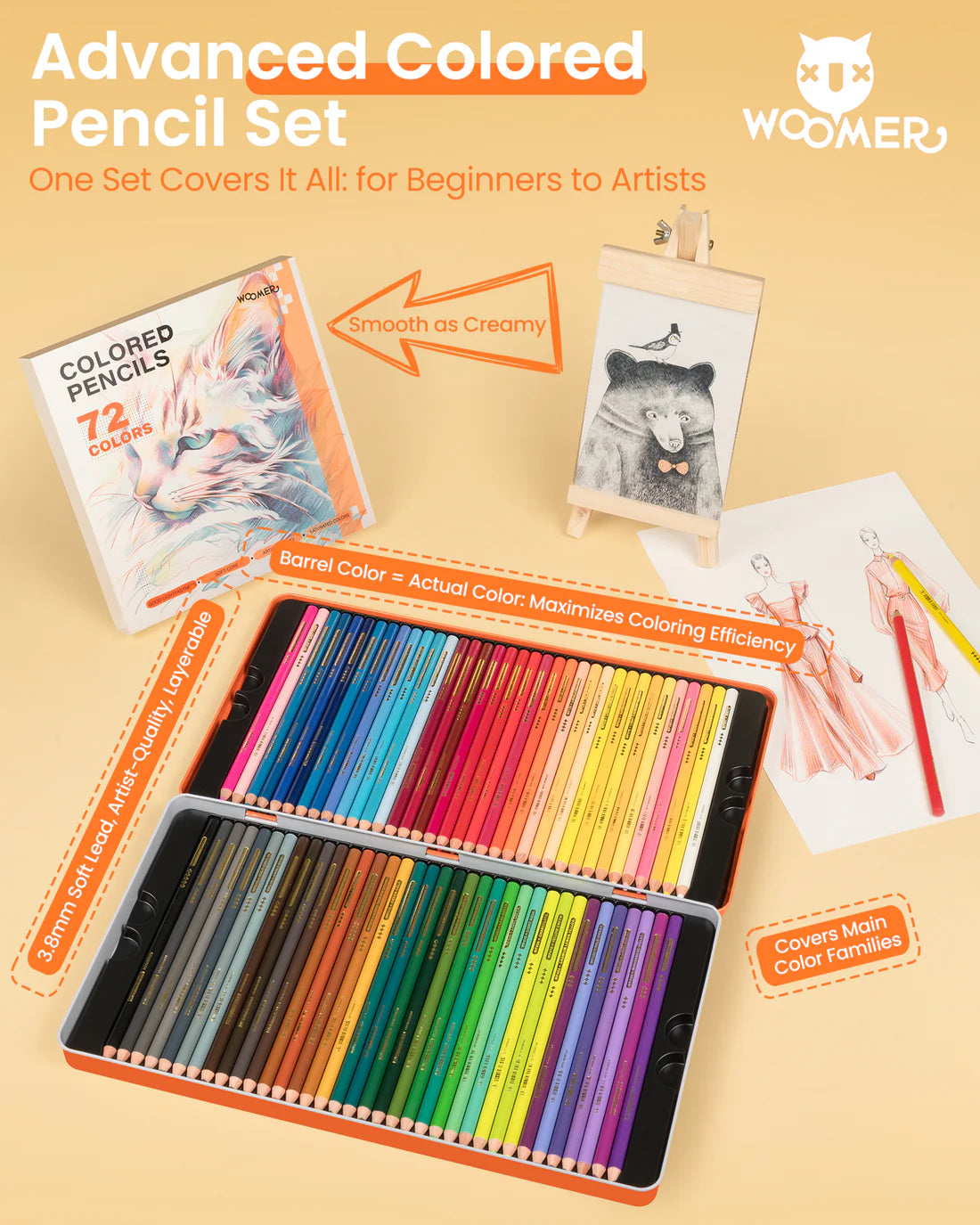 Woomer Quality 72 Colored Pencils for Artists