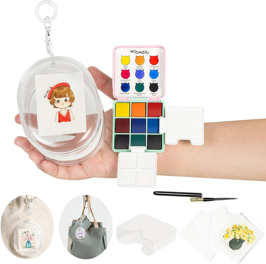 Coffret aquarelle de poche Woomer 9 couleurs : kit d'art de voyage portable 