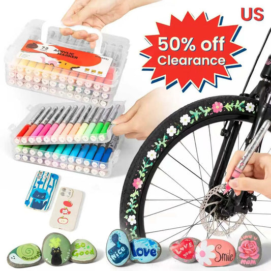 Acrylic Paint Marker 72 Colors, Durable Brush, Auto Acrylic Ink | Lightweight, Good-Coverage for Easy Corrections with Less Buildup, Water-based Dries Waterproof