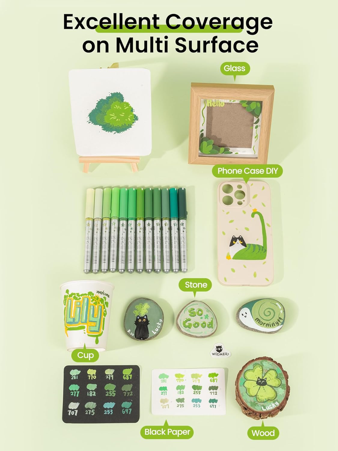 Woomer Green Tone Acrylic Paint Marker Set