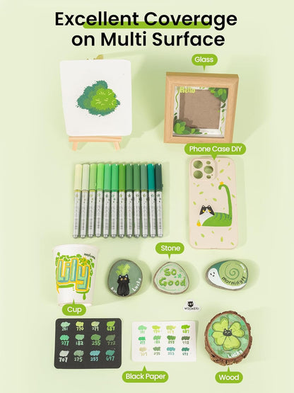 Woomer Green Tone Acrylic Paint Marker Set