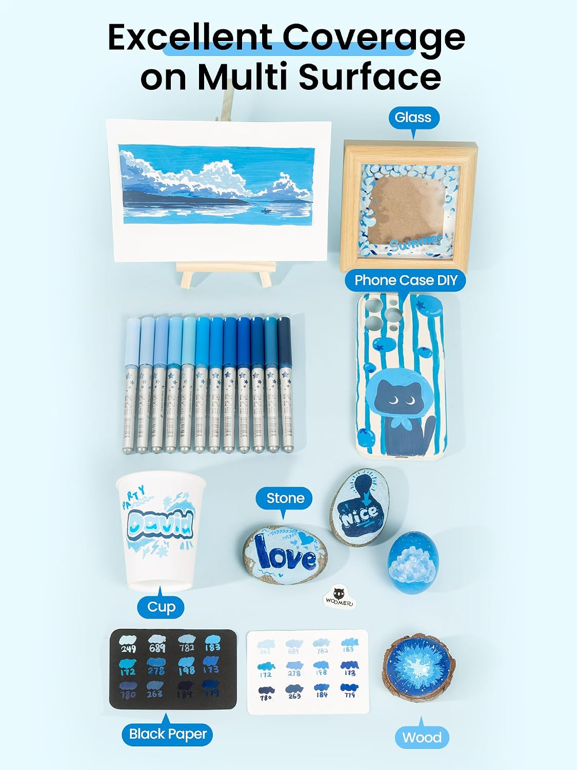 Woomer Blue Tone Acrylic Paint Marker Set