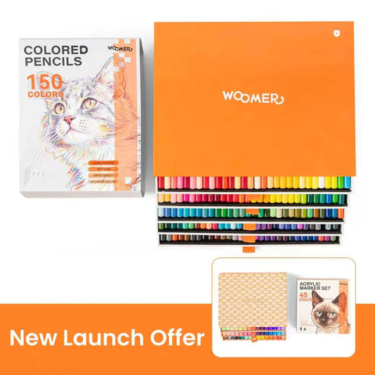 Woomer New Launch | 150 Colors Colored Pencils + FREE 45 Colors Acrylic Markers