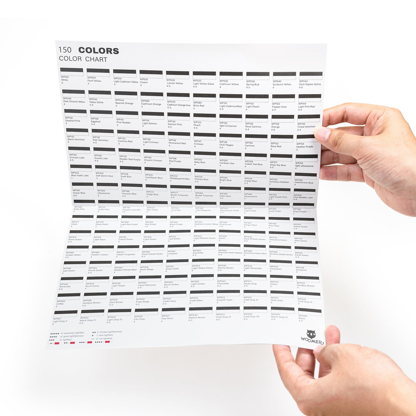 Woomer 150-Color Pencil Paper Swatch Chart – Black & White